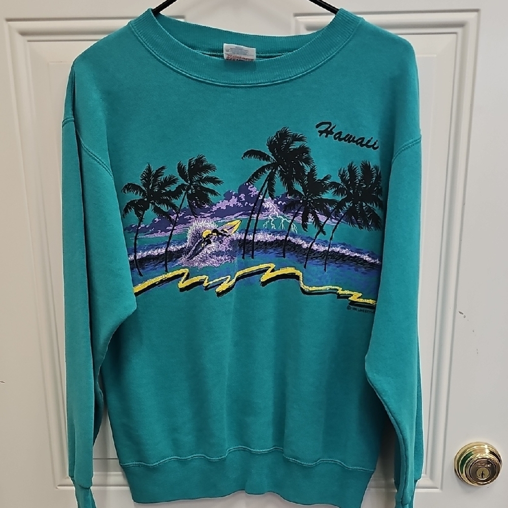 Hanes, Activewear, Vintage, Teal, Sweatshirt, Hawiaii, 80s, Cozy, Relax, Winter